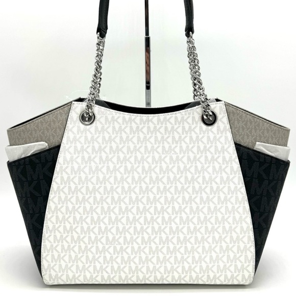 Michael Kors Large Jet Set Travel Chain Shoulder Bag Optic White Multi - Picture 5 of 11